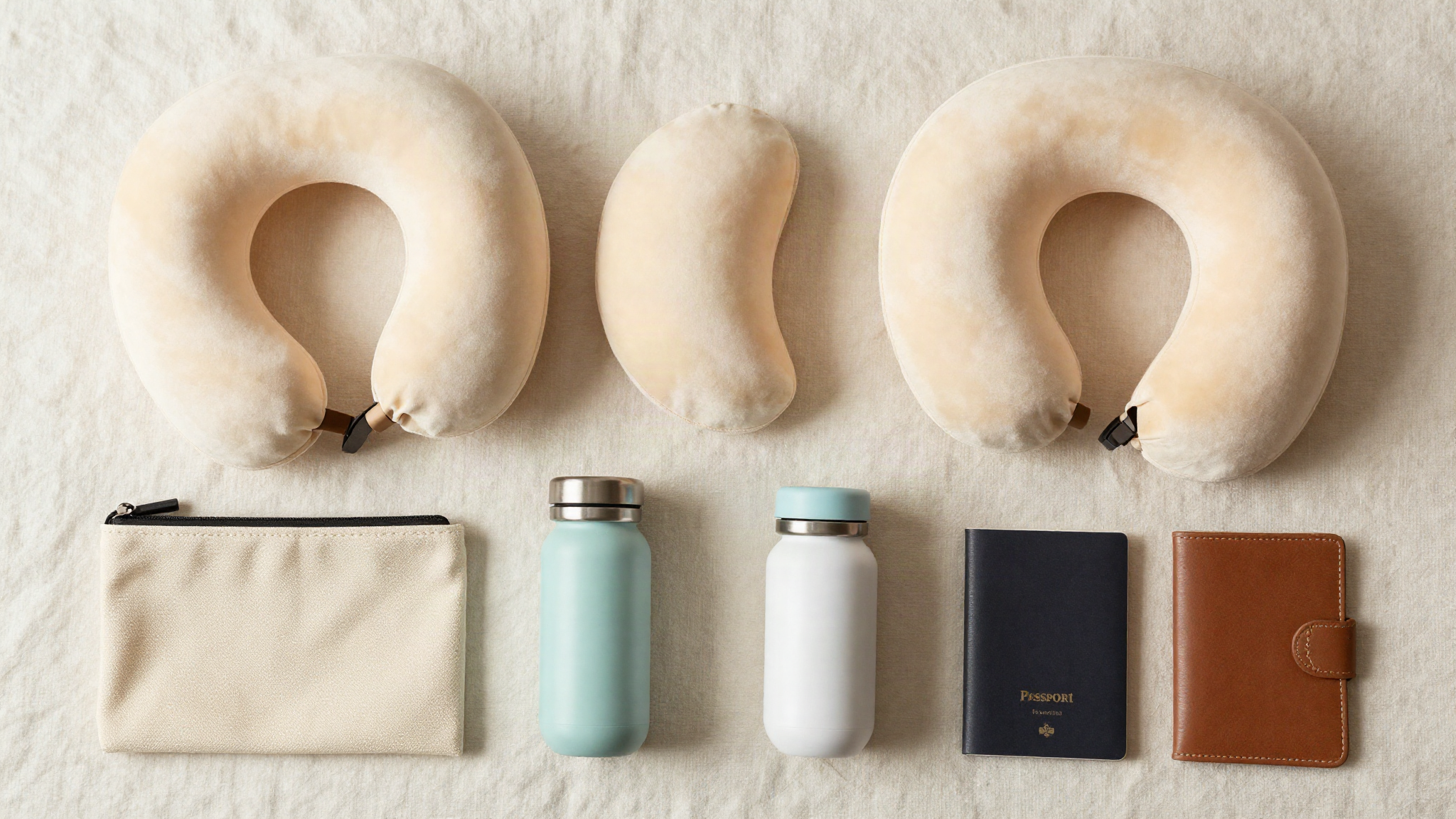 Accessoires de voyage sur lin crème — Soniel Paris