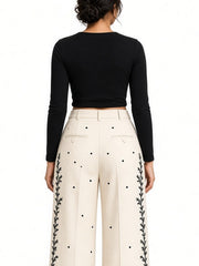 Pantalon brodé à jambe large – vue de face