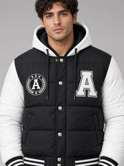 Blouson bicolore à capuche et écussons — Vue de face