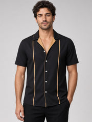 Chemise plastron contrasté noir — vue portée de face, autre modèle