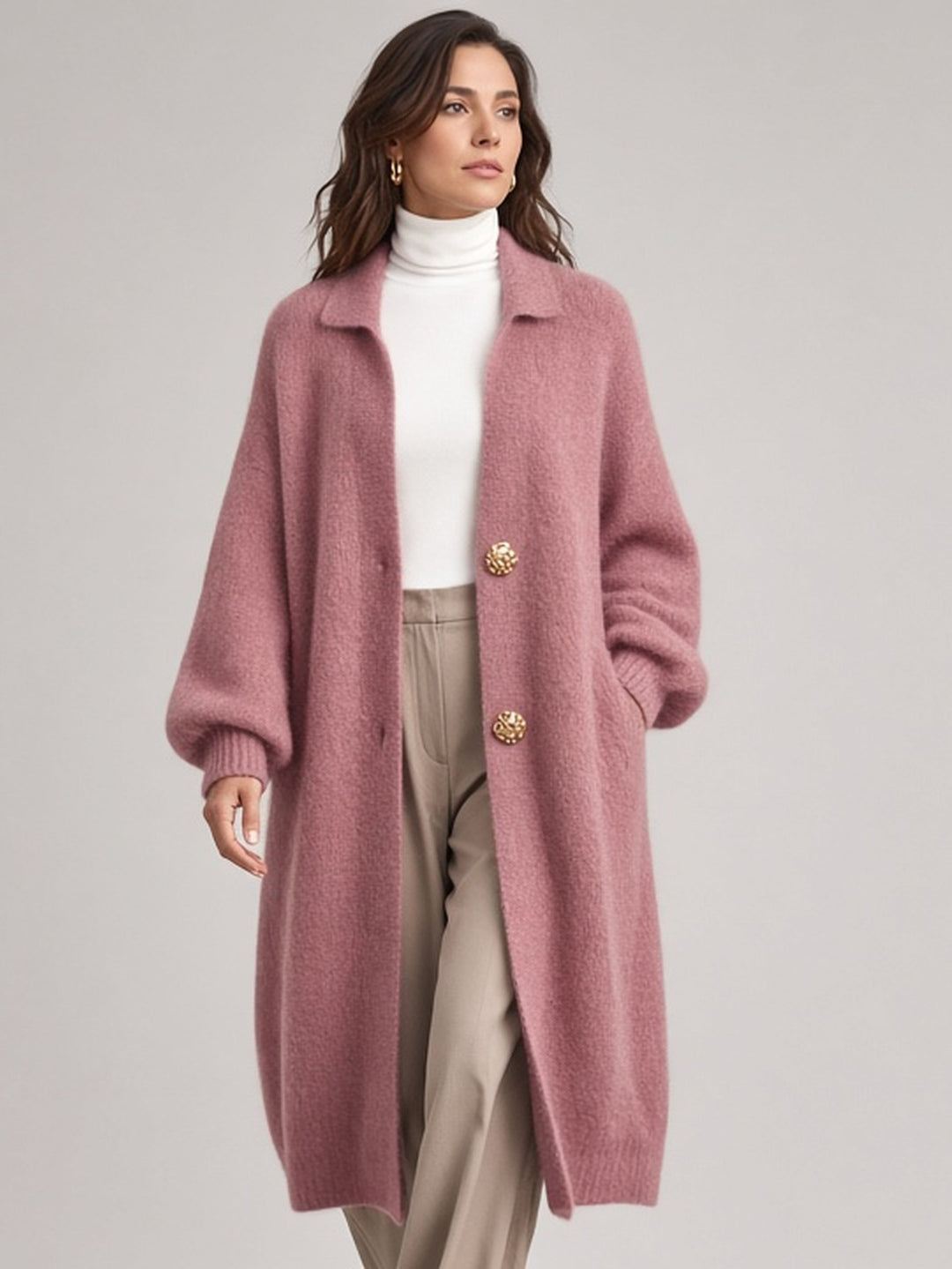 Cardigan long à boutons dorés — vue de face