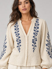 Blouse brodée à décolleté en V — vue de face
