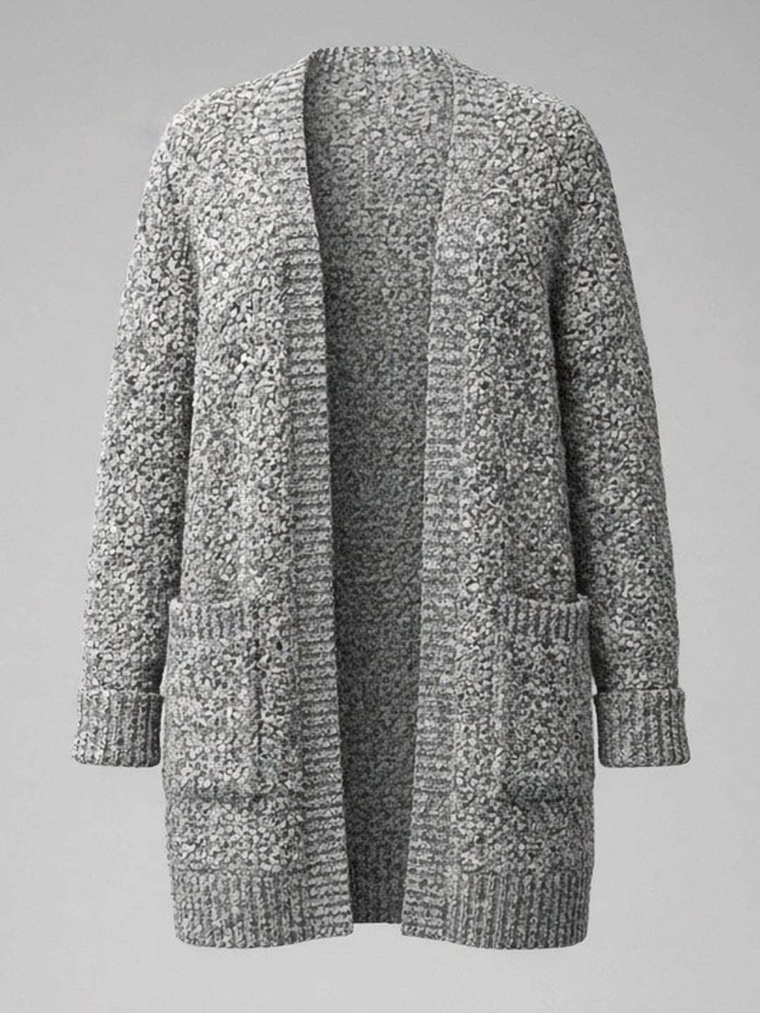 Cardigan gris chiné ouvert à poches plaquées — vue de face