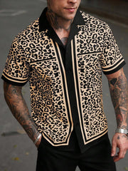 Chemise léopard manches courtes beige — vue portée de face