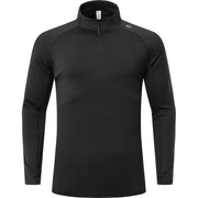 T-shirt sport à demi-zip noir — pièce isolée, vue de face