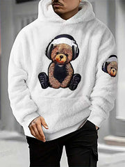 Sweat à capuche ours peluche blanc — vue portée de face