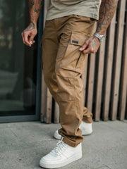 Pantalon cargo décontracté beige — vue portée de profil, autre prise