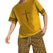 Ensemble d'été jaune — vue à plat, t-shirt et short