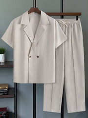 Ensemble détente à revers beige — vue de face, studio