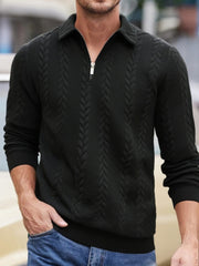 Pull torsadé à col zippé gris — vue portée de face
