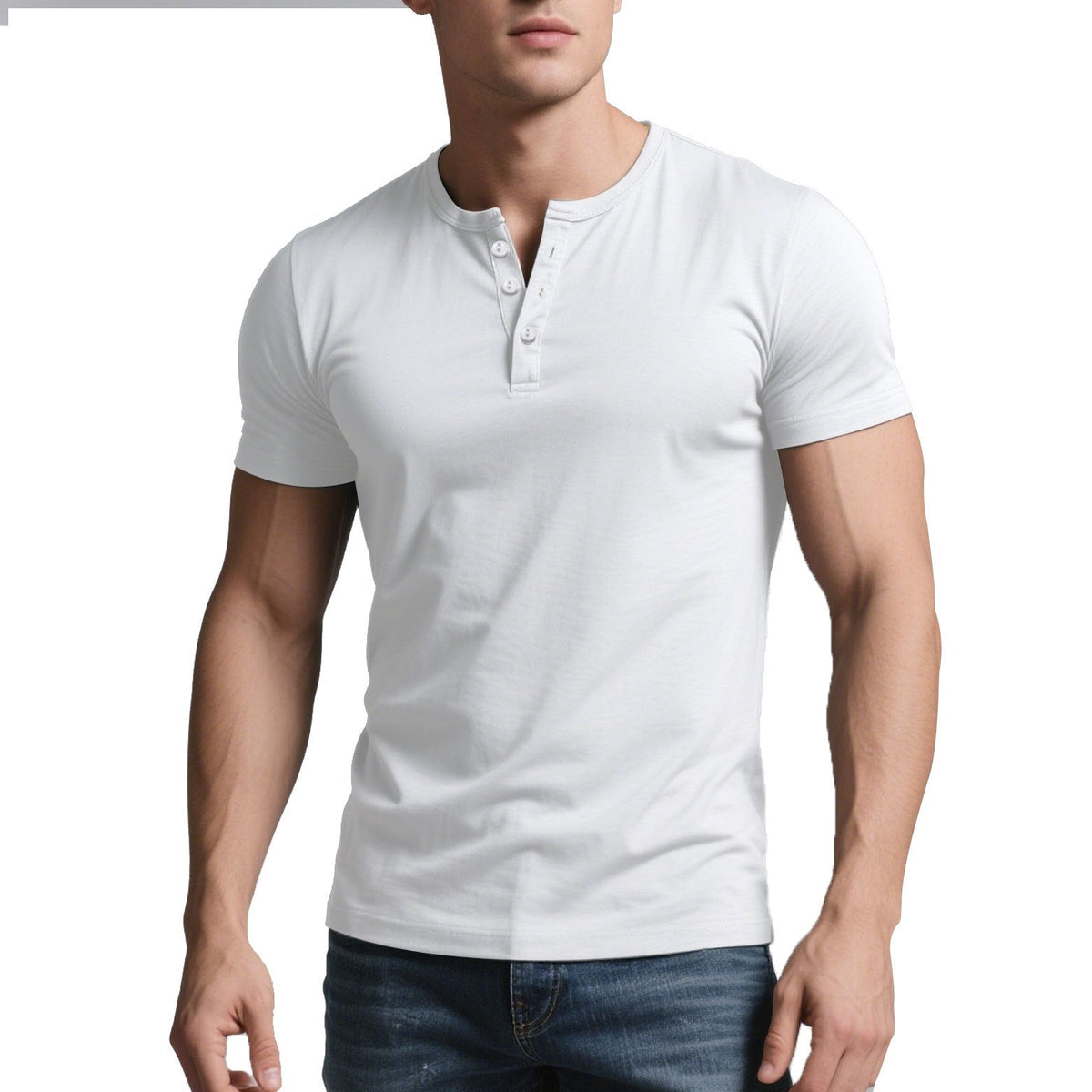 T-shirt long à col rond blanc — vue portée de face