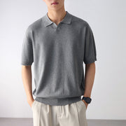 Polo pull-over à manches courtes gris — vue portée de face