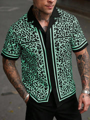 Chemise léopard manches courtes vert clair — vue portée de face