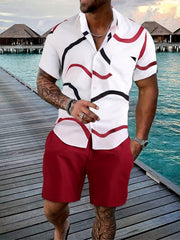 Ensemble polo short taille élastique — vue portée sur un ponton en bois, au bord de l'eau