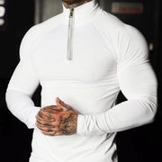 Haut demi-zip blanc à manches longues, vue portée rapprochée