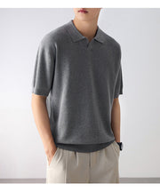 Polo pull-over à manches courtes gris — vue portée de trois-quarts