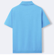Polo en maille extensible bleu clair — vue à plat, de dos