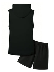 Ensemble gilet capuche short noir — pièce isolée, vue de dos