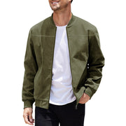 Veste décontractée légère vert olive — vue portée de face, fond blanc