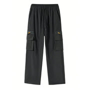 Pantalon cargo poches rabat noir — vue à plat, de face