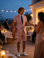 Costume à manches courtes rose — vue portée en soirée, en extérieur