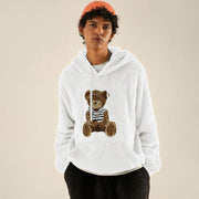 Sweat à capuche motif ourson blanc — vue portée de face