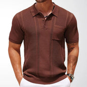 Polo en maille extensible marron — vue portée de face