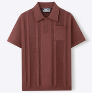 Polo en maille extensible marron — vue à plat, de face