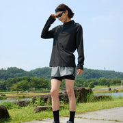 T-shirt sport à demi-zip noir — vue portée de trois-quarts