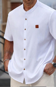 Chemise manches courtes boutonnée blanc — vue portée de face