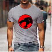 T-shirt imprimé anime gris chiné — vue portée de face