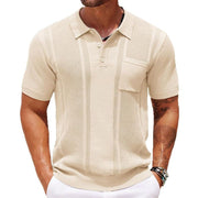 Polo en maille extensible beige — vue portée de face