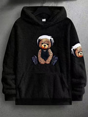 Sweat à capuche ours peluche noir — pièce isolée, vue de face