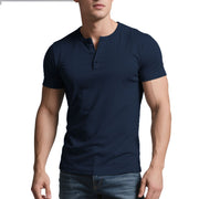 T-shirt long à col rond bleu marine — vue portée de face