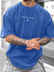 T-shirt urbain respirant bleu — vue portée de face