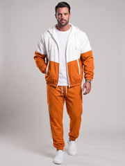 Ensemble veste patchwork et pantalon orange — vue portée en pied