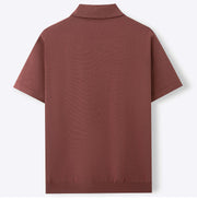 Polo en maille extensible marron — vue à plat, de dos