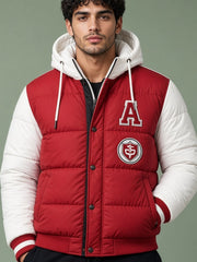 Blouson bicolore à capuche et écussons — Vue de face