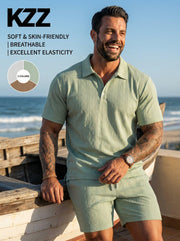 Ensemble style vacances vert sauge — vue portée sur un balcon, vue mer