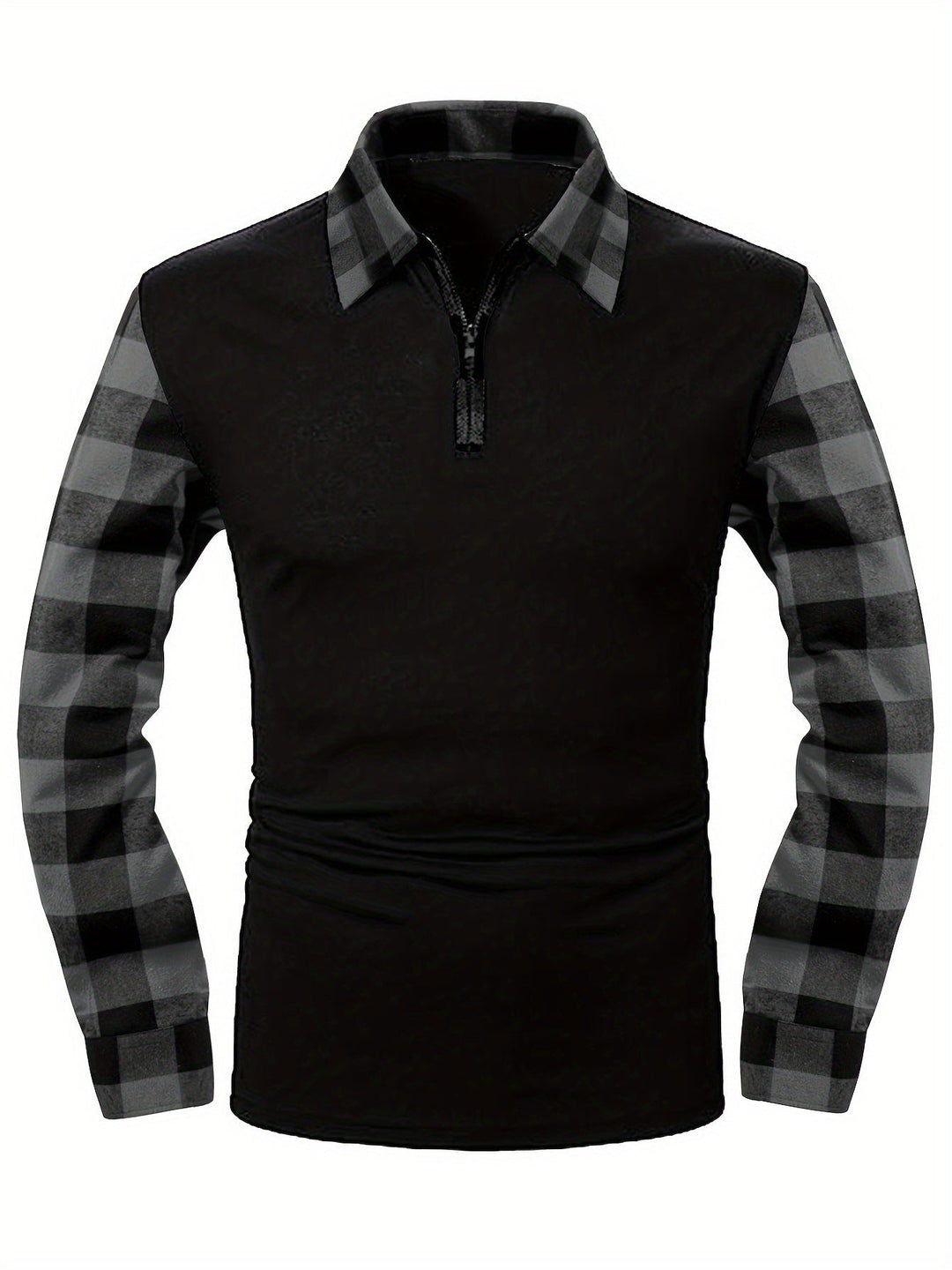 Polo demi-zip motif carreaux, vue de trois-quarts
