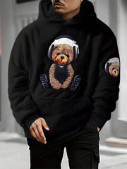 Sweat à capuche ours peluche noir — vue portée de face
