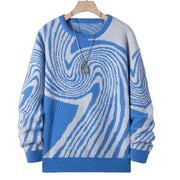 Pull à motif ondulé bleu vif — pièce isolée, vue de face