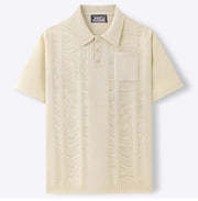Polo en maille extensible beige — vue à plat, de face