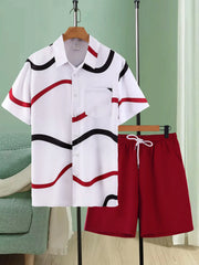 Ensemble polo short taille élastique — vue à plat, de face, sur cintres