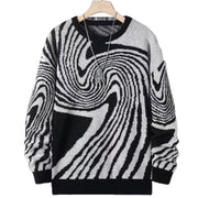 Pull à motif ondulé noir et blanc — pièce isolée, vue de face