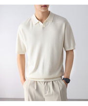 Polo pull-over à manches courtes beige — vue portée de face