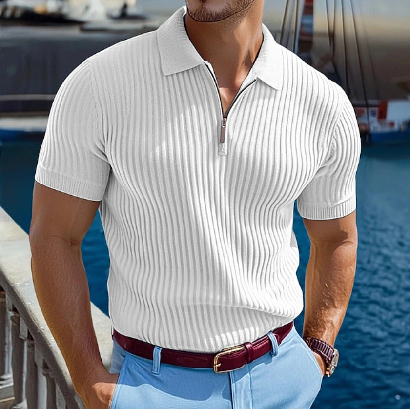 Polo maille manches courtes blanc — vue portée de face