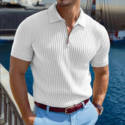 Polo maille manches courtes blanc — vue portée de face