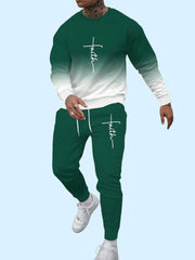Ensemble long à effet dégradé vert foncé et blanc — vue portée en marche