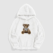Sweat à capuche motif ourson blanc — pièce isolée, vue de face